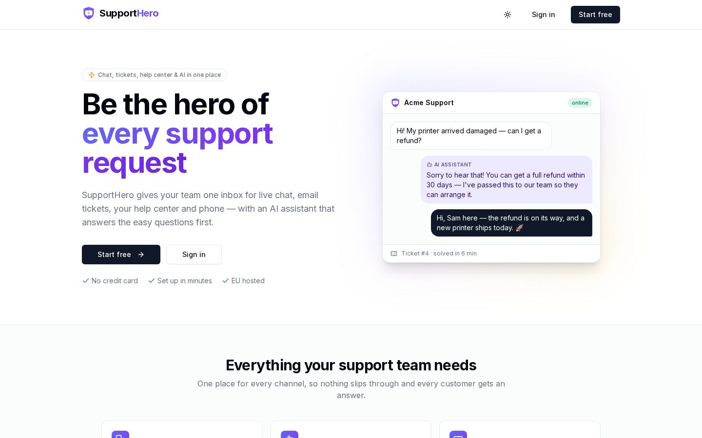 SupportHero — supporthero.eu homepage
